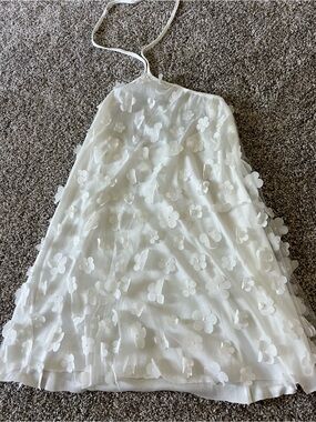 White Floral Appliqué Halter Dress